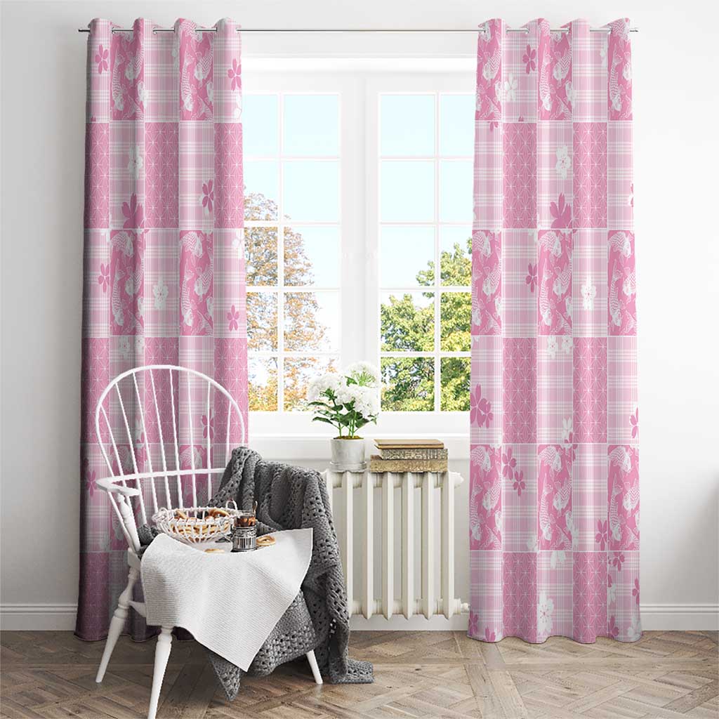 Pink Palaka Japanese Patterns Window Curtain Koi Fish Asanoha Sakura Patchwork Stylized LT14 - Polynesian Pride