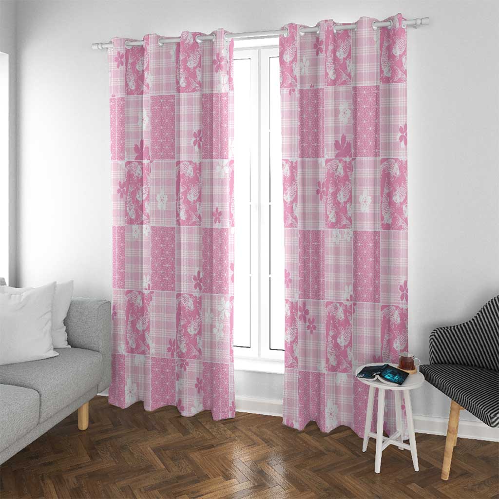 Pink Palaka Japanese Patterns Window Curtain Koi Fish Asanoha Sakura Patchwork Stylized LT14 With Grommets Pink - Polynesian Pride