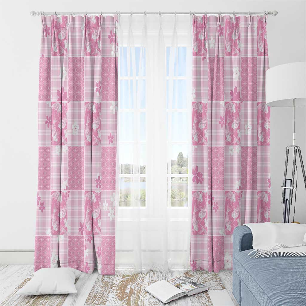 Pink Palaka Japanese Patterns Window Curtain Koi Fish Asanoha Sakura Patchwork Stylized LT14 - Polynesian Pride