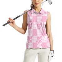 Pink Palaka Japanese Patterns Women Sleeveless Polo Shirt Koi Fish Asanoha Sakura Patchwork Stylized - Polynesian Pride