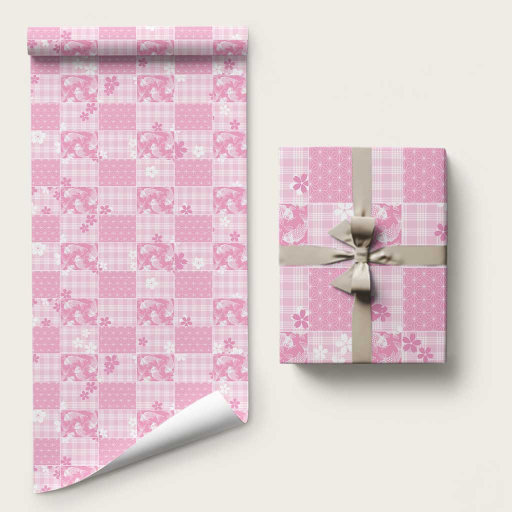 Pink Palaka Japanese Patterns Wrapping Paper Koi Fish Asanoha Sakura Patchwork Stylized LT14 58" × 23" Pink - Polynesian Pride