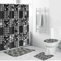 Black Palaka Japanese Patterns Bathroom Set Koi Fish Asanoha Sakura Patchwork Stylized - Polynesian Pride