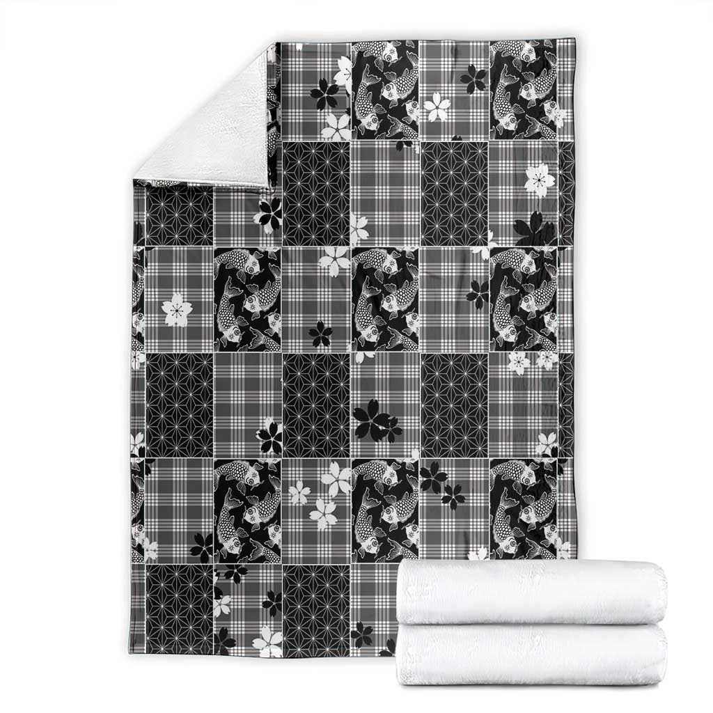 Black Palaka Japanese Patterns Blanket Koi Fish Asanoha Sakura Patchwork Stylized LT14 - Polynesian Pride