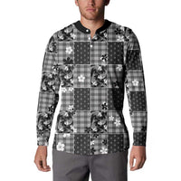 Black Palaka Japanese Patterns Button Sweatshirt Koi Fish Asanoha Sakura Patchwork Stylized LT14 - Polynesian Pride