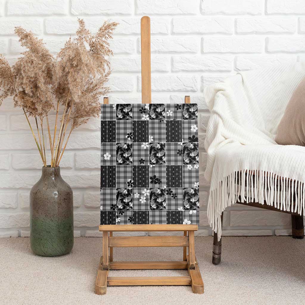 Black Palaka Japanese Patterns Canvas Wall Art Koi Fish Asanoha Sakura Patchwork Stylized LT14 - Polynesian Pride
