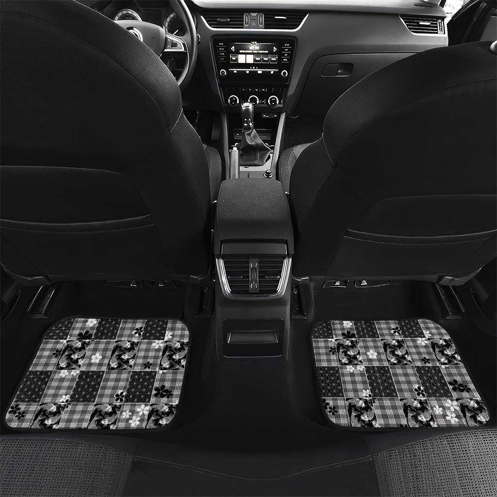 Black Palaka Japanese Patterns Car Mats Koi Fish Asanoha Sakura Patchwork Stylized - Polynesian Pride