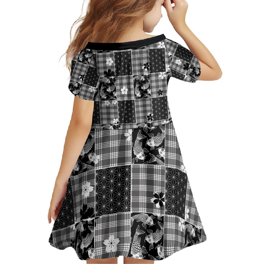 Black Palaka Japanese Patterns Family Matching Long Sleeve Bodycon Dress and Hawaiian Shirt Koi Fish Asanoha Sakura Patchwork Stylized LT14 - Polynesian Pride
