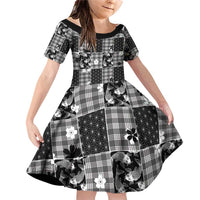 Black Palaka Japanese Patterns Family Matching Off Shoulder Short Dress and Hawaiian Shirt Koi Fish Asanoha Sakura Patchwork Stylized - Polynesian Pride