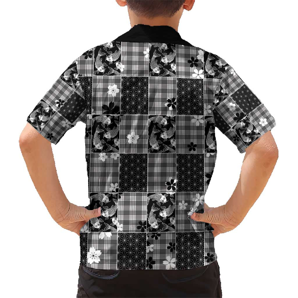 Black Palaka Japanese Patterns Family Matching Short Sleeve Bodycon Dress and Hawaiian Shirt Koi Fish Asanoha Sakura Patchwork Stylized LT14 - Polynesian Pride