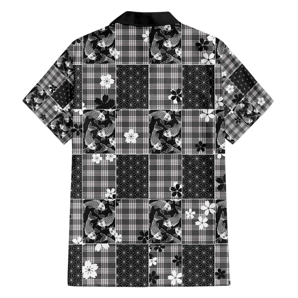 Black Palaka Japanese Patterns Family Matching Short Sleeve Bodycon Dress and Hawaiian Shirt Koi Fish Asanoha Sakura Patchwork Stylized LT14 - Polynesian Pride