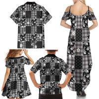 Black Palaka Japanese Patterns Family Matching Summer Maxi Dress and Hawaiian Shirt Koi Fish Asanoha Sakura Patchwork Stylized - Polynesian Pride