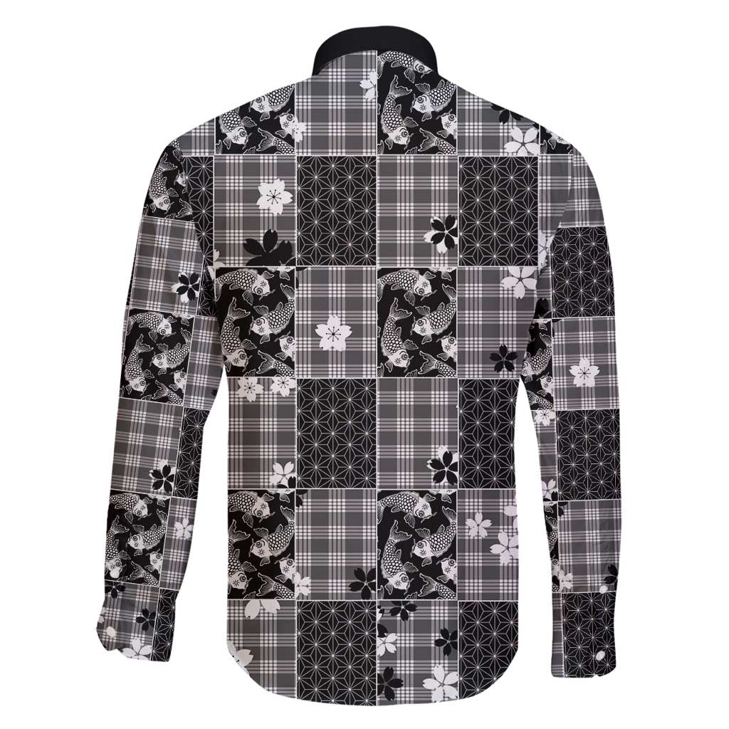 Black Palaka Japanese Patterns Family Matching Summer Maxi Dress and Hawaiian Shirt Koi Fish Asanoha Sakura Patchwork Stylized - Polynesian Pride