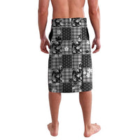 Black Palaka Japanese Patterns Lavalava Koi Fish Asanoha Sakura Patchwork Stylized - Polynesian Pride