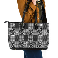 Black Palaka Japanese Patterns Leather Tote Bag Koi Fish Asanoha Sakura Patchwork Stylized LT14 - Polynesian Pride
