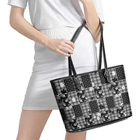 Black Palaka Japanese Patterns Leather Tote Bag Koi Fish Asanoha Sakura Patchwork Stylized LT14 - Polynesian Pride