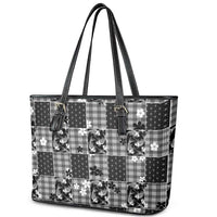 Black Palaka Japanese Patterns Leather Tote Bag Koi Fish Asanoha Sakura Patchwork Stylized LT14 - Polynesian Pride