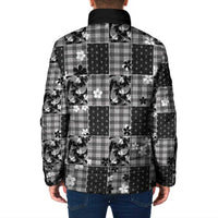 Black Palaka Japanese Patterns Padded Jacket Koi Fish Asanoha Sakura Patchwork Stylized - Polynesian Pride