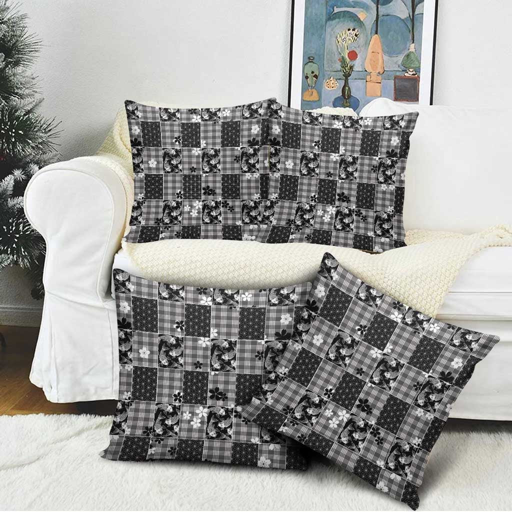 Black Palaka Japanese Patterns Pillow Cover Koi Fish Asanoha Sakura Patchwork Stylized LT14 - Polynesian Pride