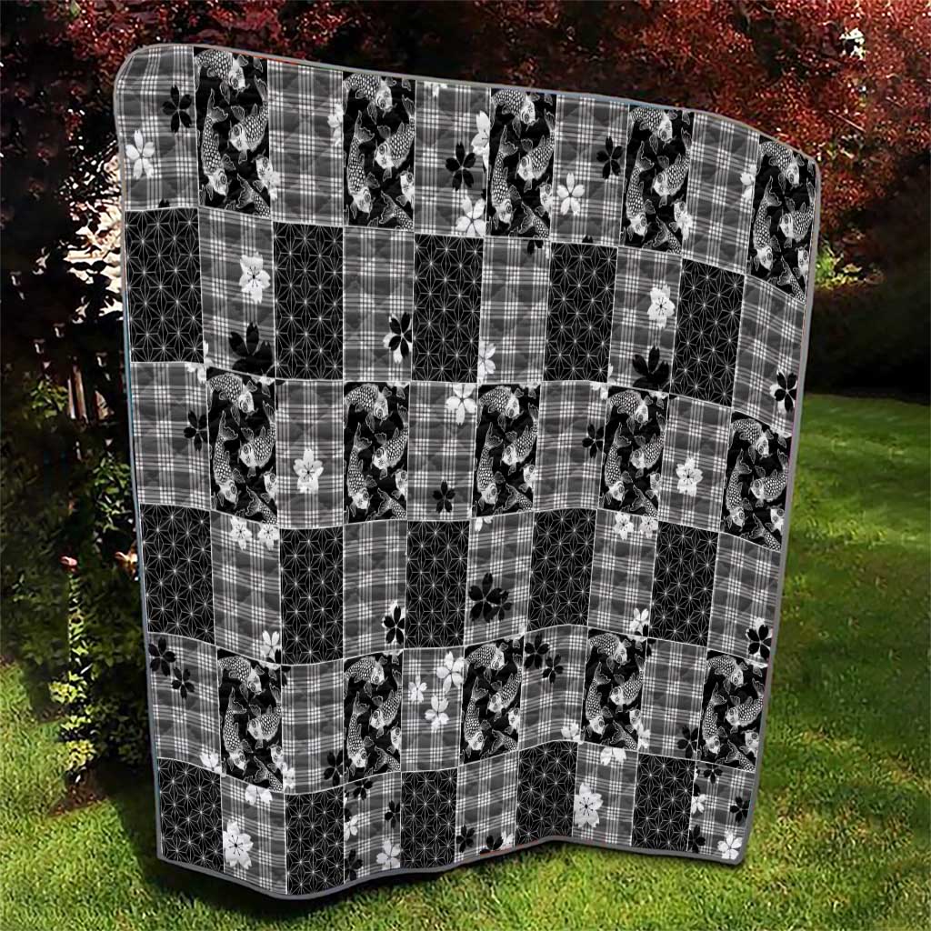 Black Palaka Japanese Patterns Quilt Koi Fish Asanoha Sakura Patchwork Stylized LT14 - Polynesian Pride
