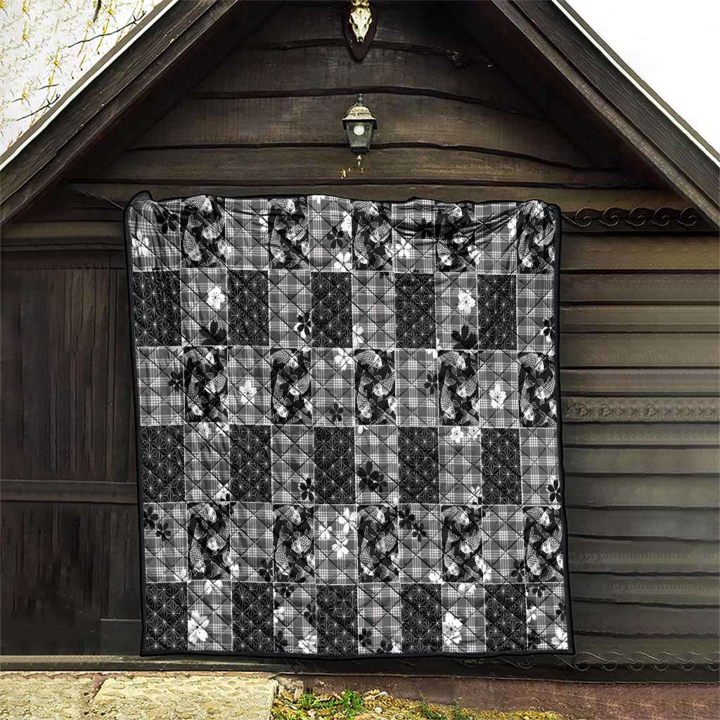 Black Palaka Japanese Patterns Quilt Koi Fish Asanoha Sakura Patchwork Stylized LT14 - Polynesian Pride