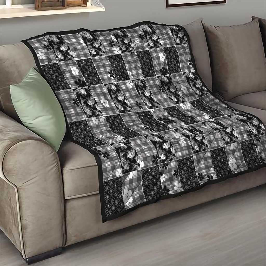 Black Palaka Japanese Patterns Quilt Koi Fish Asanoha Sakura Patchwork Stylized LT14 - Polynesian Pride