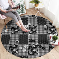 Black Palaka Japanese Patterns Round Carpet Koi Fish Asanoha Sakura Patchwork Stylized LT14 - Polynesian Pride