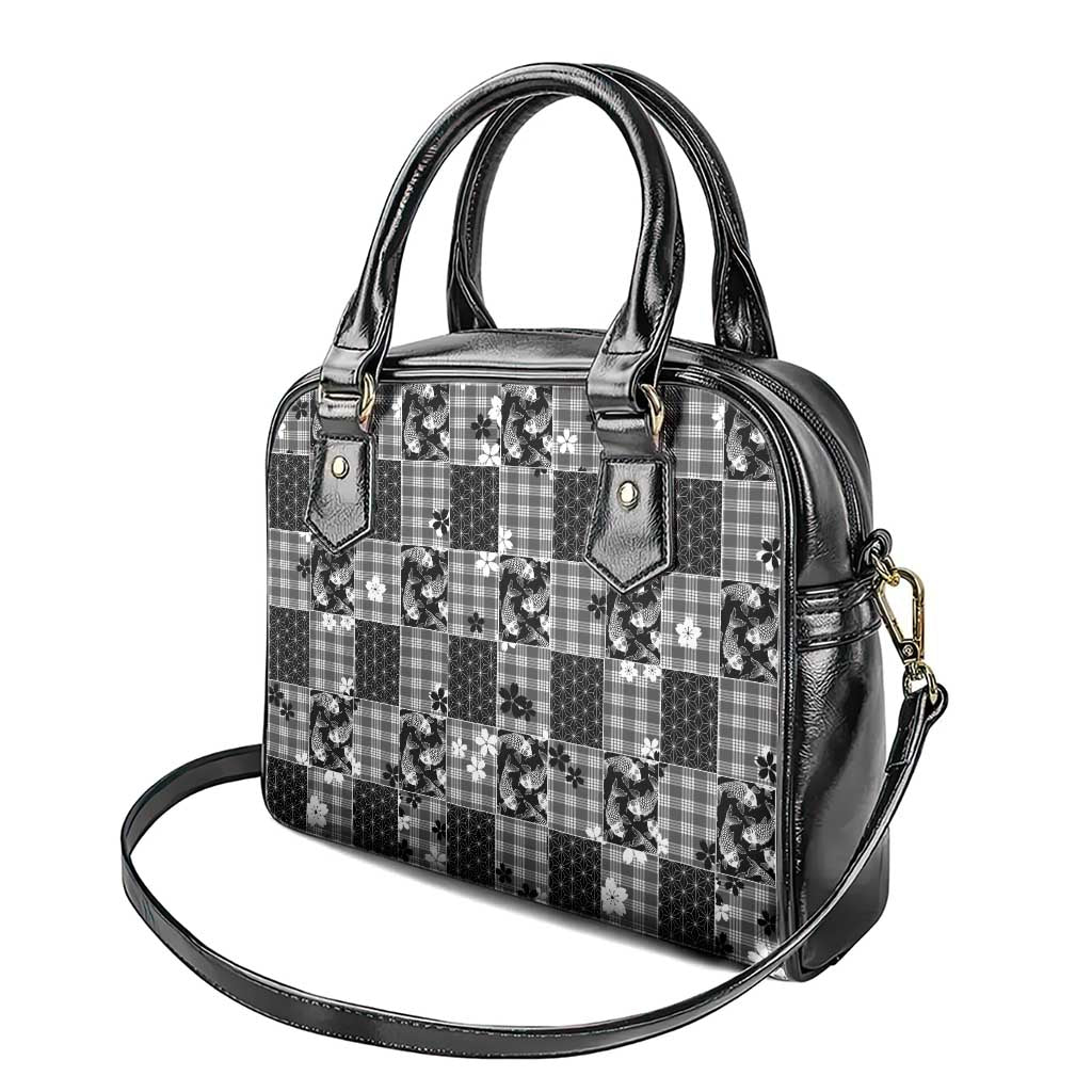 Black Palaka Japanese Patterns Shoulder Handbag Koi Fish Asanoha Sakura Patchwork Stylized LT14 - Polynesian Pride
