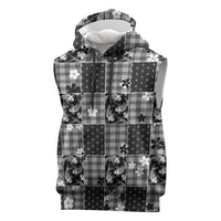 Black Palaka Japanese Patterns Sleeveless Hoodie Koi Fish Asanoha Sakura Patchwork Stylized - Polynesian Pride