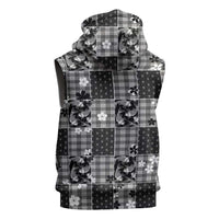 Black Palaka Japanese Patterns Sleeveless Hoodie Koi Fish Asanoha Sakura Patchwork Stylized - Polynesian Pride