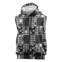 Black Palaka Japanese Patterns Sleeveless Zip Hoodie Koi Fish Asanoha Sakura Patchwork Stylized - Polynesian Pride
