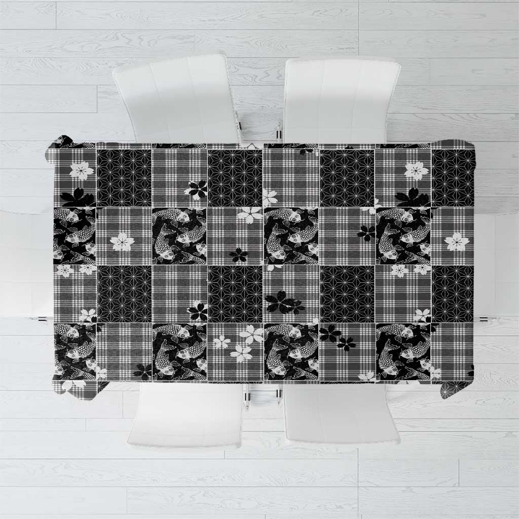 Black Palaka Japanese Patterns Tablecloth Koi Fish Asanoha Sakura Patchwork Stylized LT14 Black - Polynesian Pride
