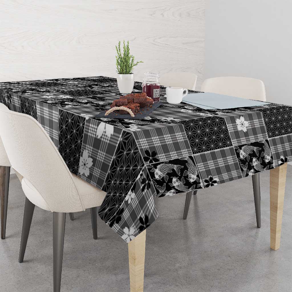 Black Palaka Japanese Patterns Tablecloth Koi Fish Asanoha Sakura Patchwork Stylized LT14 - Polynesian Pride