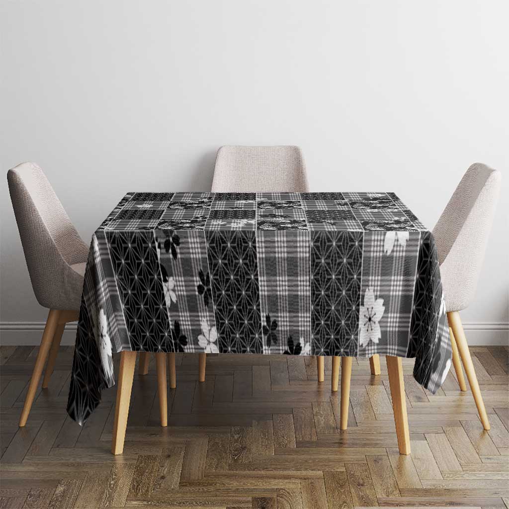 Black Palaka Japanese Patterns Tablecloth Koi Fish Asanoha Sakura Patchwork Stylized LT14 - Polynesian Pride