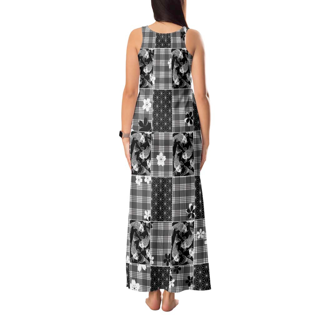 Black Palaka Japanese Patterns Tank Maxi Dress Koi Fish Asanoha Sakura Patchwork Stylized LT14 - Polynesian Pride