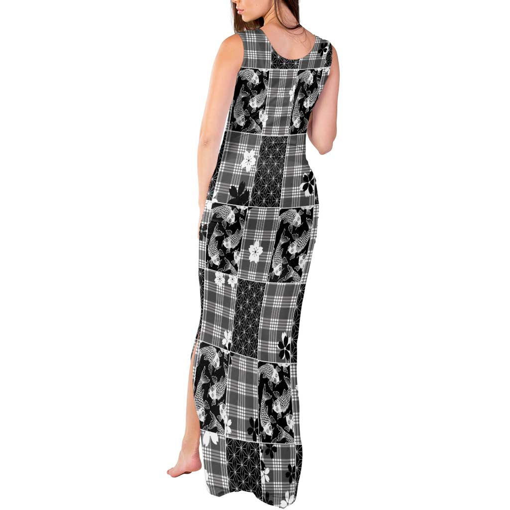 Black Palaka Japanese Patterns Tank Maxi Dress Koi Fish Asanoha Sakura Patchwork Stylized LT14 - Polynesian Pride