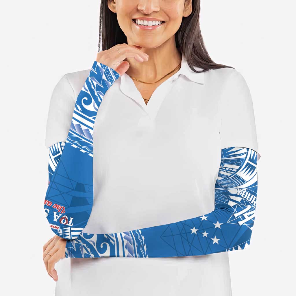 Toa Samoa Rugby Custom Arm Sleeves Uso aso uma Samoan Pattern Blue - Polynesian Pride