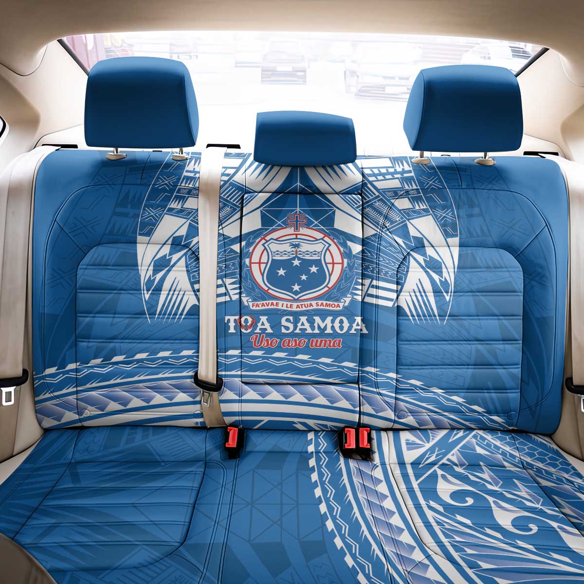 Toa Samoa Rugby Custom Back Car Seat Cover Uso aso uma Samoan Pattern Blue - Polynesian Pride