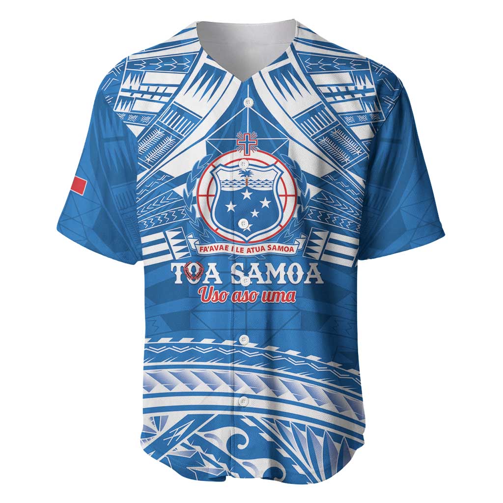 Toa Samoa Rugby Custom Baseball Jersey Uso aso uma Samoan Pattern Blue LT14 Blue - Polynesian Pride