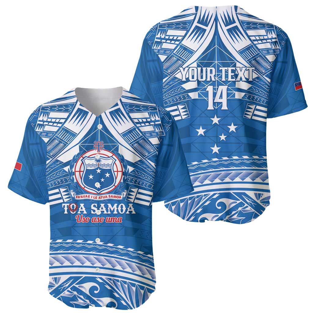 Toa Samoa Rugby Custom Baseball Jersey Uso aso uma Samoan Pattern Blue LT14 - Polynesian Pride