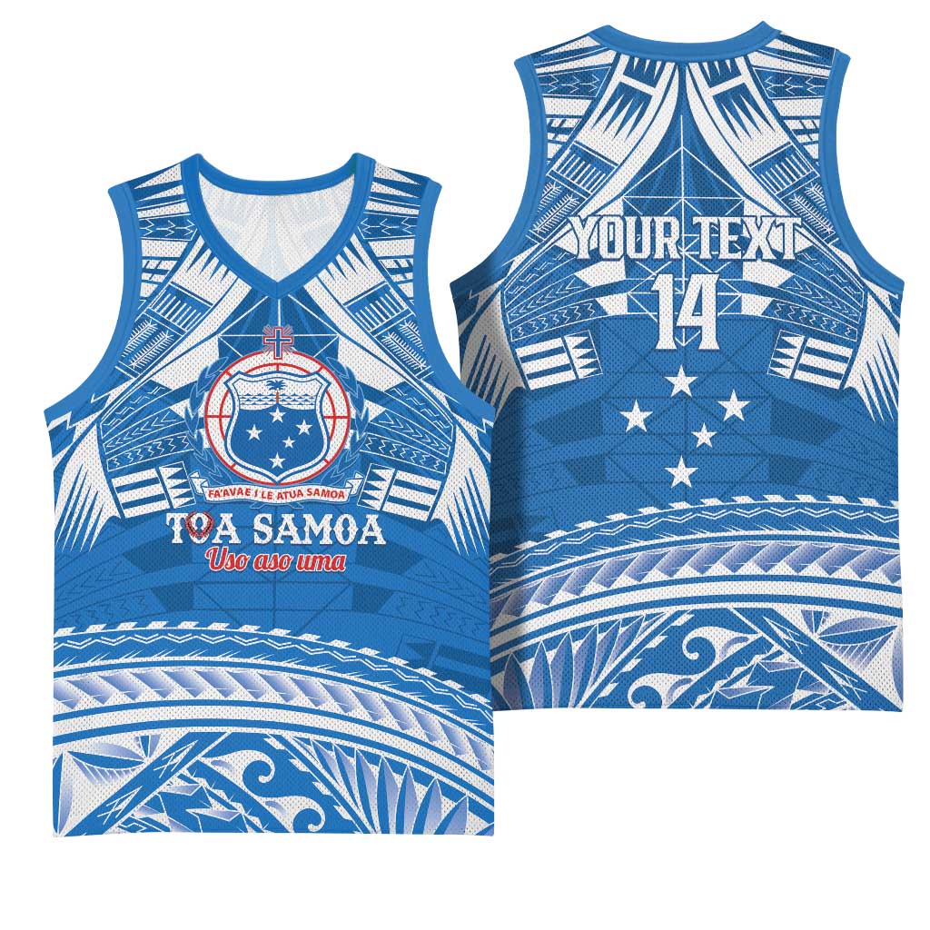 Toa Samoa Rugby Custom Basketball Jersey Uso aso uma Samoan Pattern Blue - Polynesian Pride