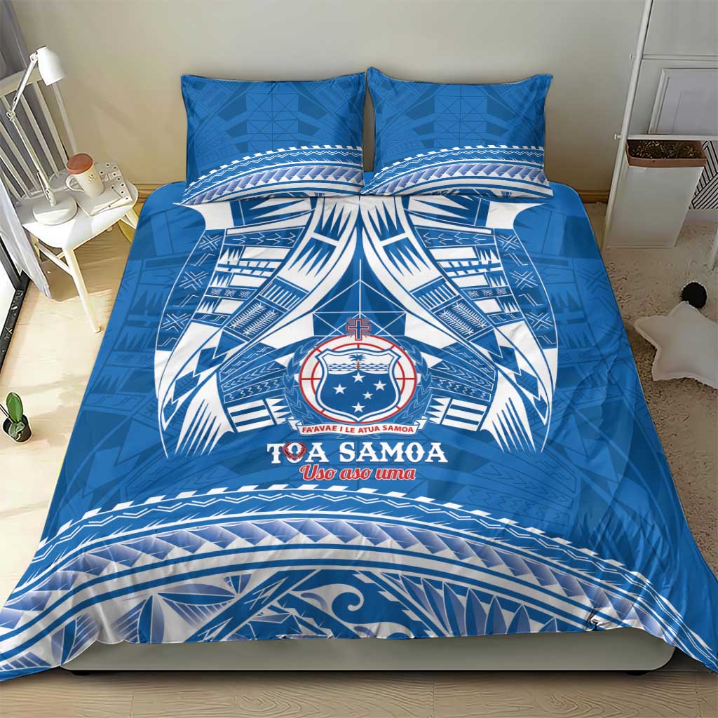 Toa Samoa Rugby Custom Bedding Set Uso aso uma Samoan Pattern Blue - Polynesian Pride