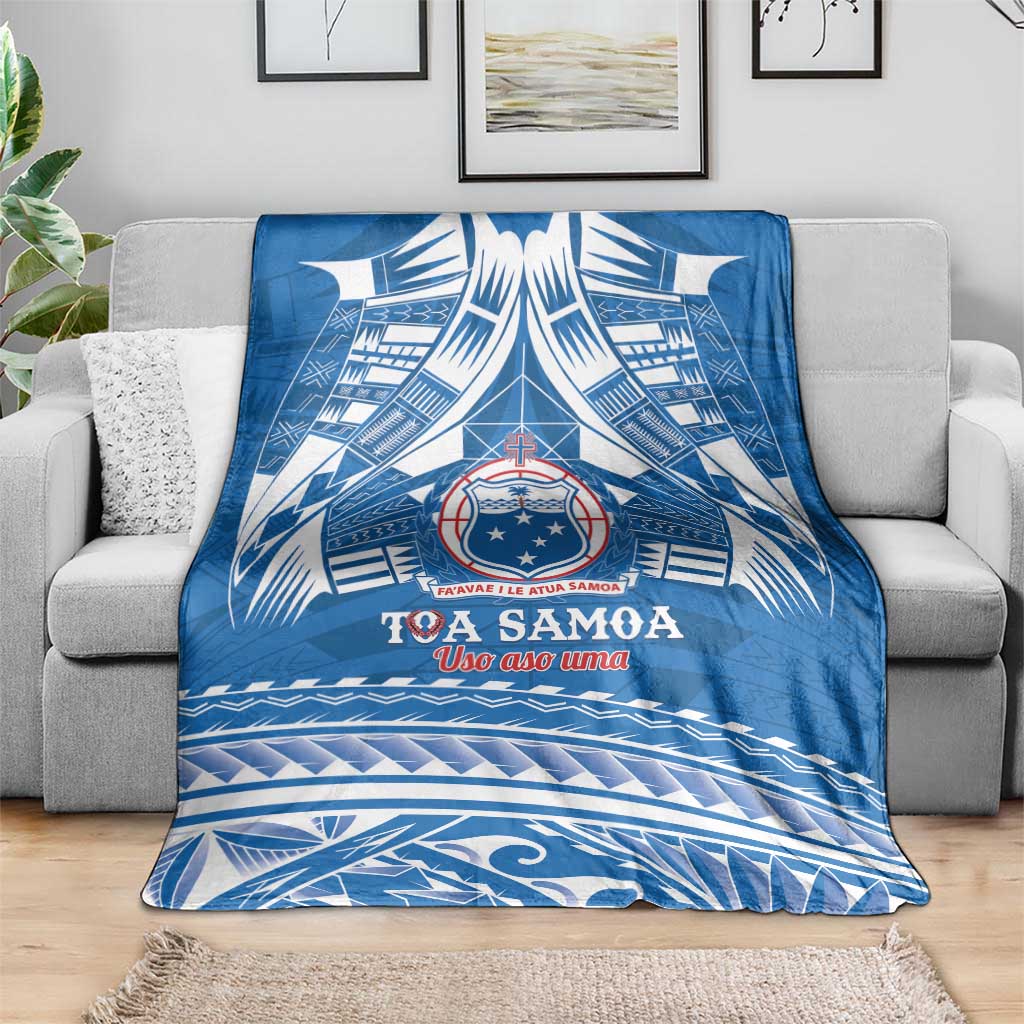 Toa Samoa Rugby Custom Blanket Uso aso uma Samoan Pattern Blue LT14 - Polynesian Pride