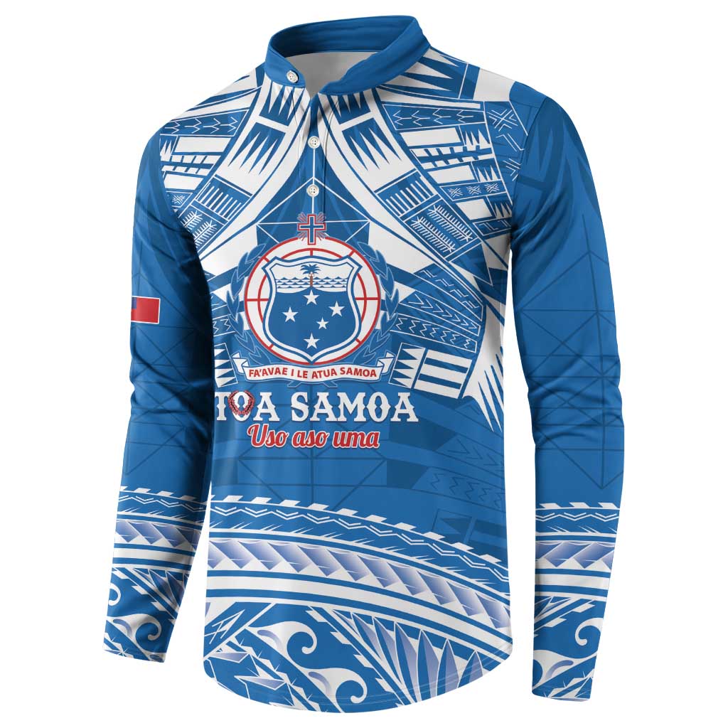 Toa Samoa Rugby Custom Button Sweatshirt Uso aso uma Samoan Pattern Blue - Polynesian Pride