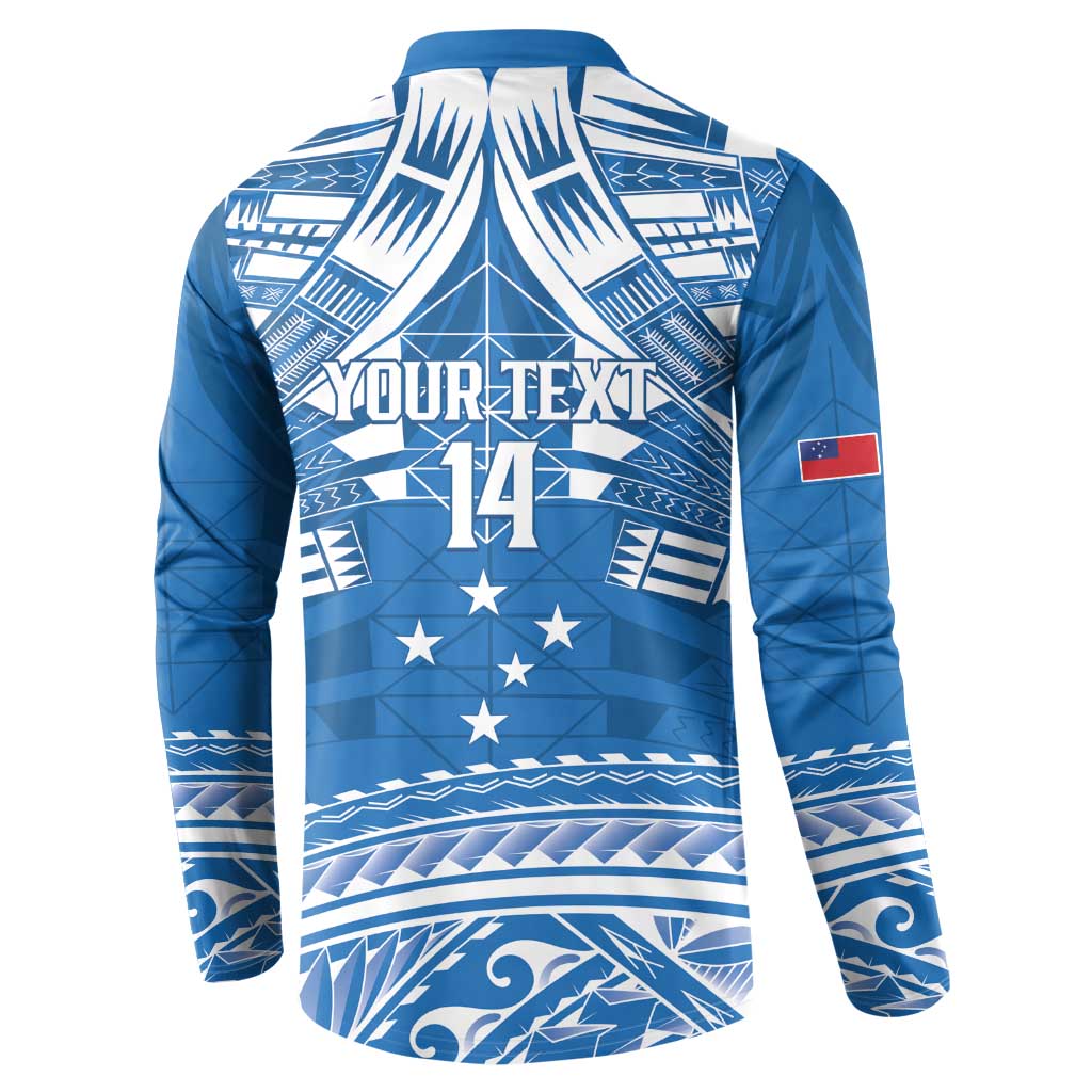 Toa Samoa Rugby Custom Button Sweatshirt Uso aso uma Samoan Pattern Blue - Polynesian Pride
