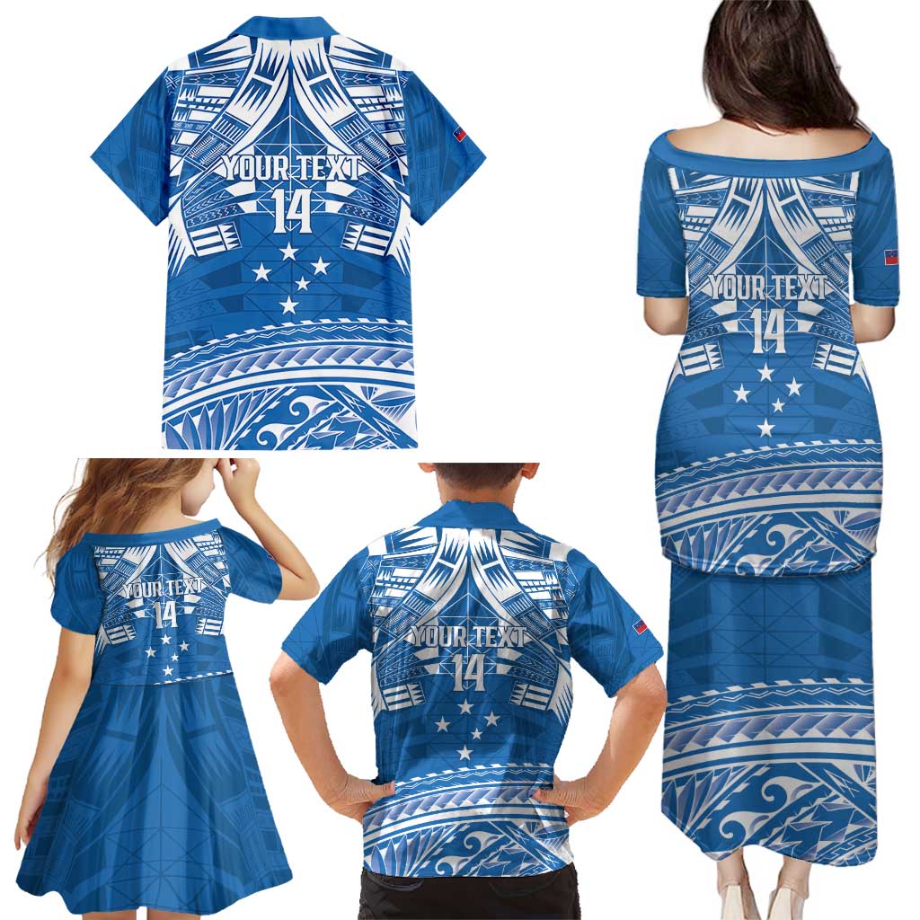 Toa Samoa Rugby Custom Family Matching Puletasi and Hawaiian Shirt Uso aso uma Samoan Pattern Blue - Polynesian Pride