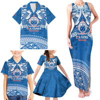 Toa Samoa Rugby Custom Family Matching Tank Maxi Dress and Hawaiian Shirt Uso aso uma Samoan Pattern Blue - Polynesian Pride