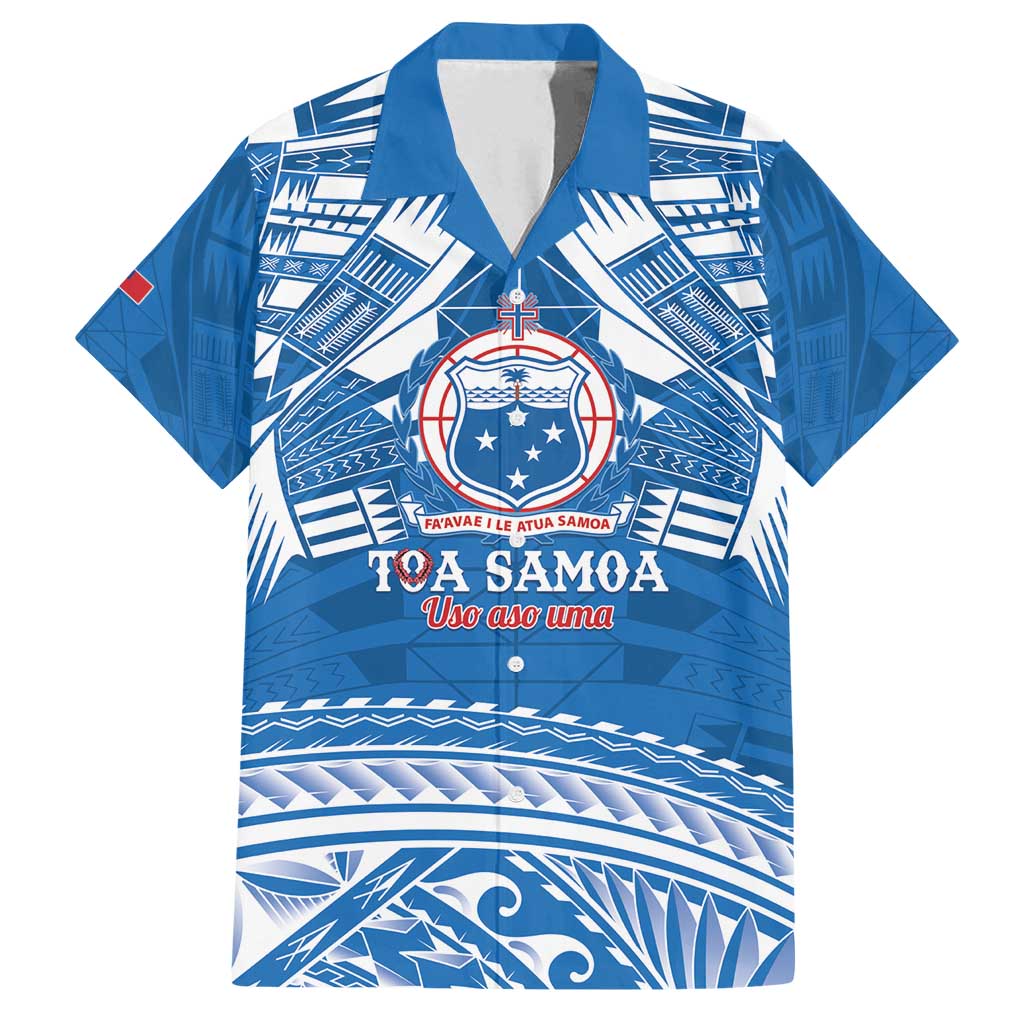 Toa Samoa Rugby Custom Family Matching Tank Maxi Dress and Hawaiian Shirt Uso aso uma Samoan Pattern Blue - Polynesian Pride