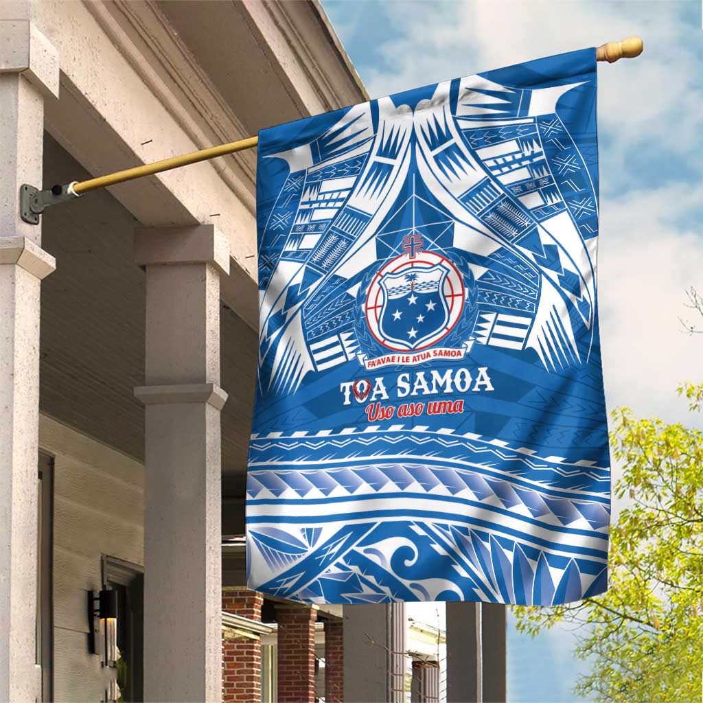 Toa Samoa Rugby Custom Garden Flag Uso aso uma Samoan Pattern Blue - Polynesian Pride
