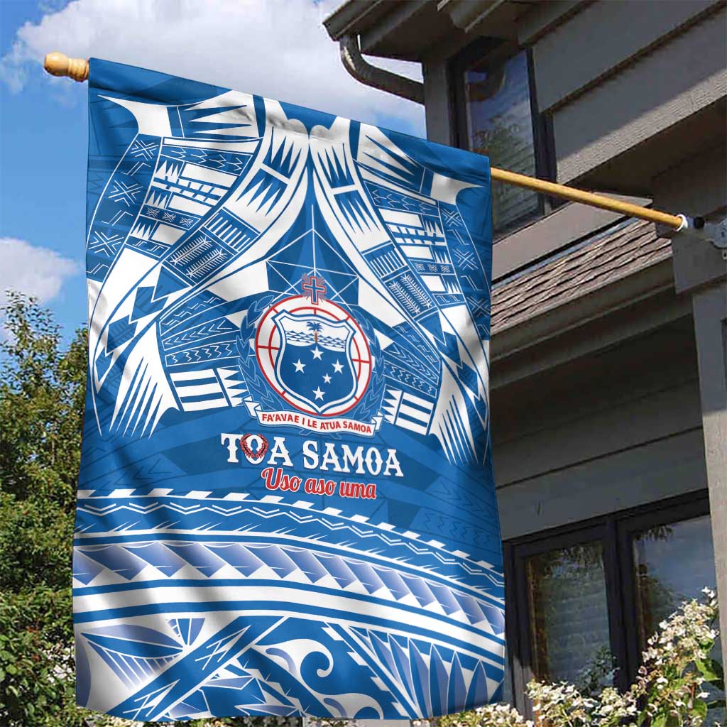 Toa Samoa Rugby Custom Garden Flag Uso aso uma Samoan Pattern Blue LT14 - Polynesian Pride