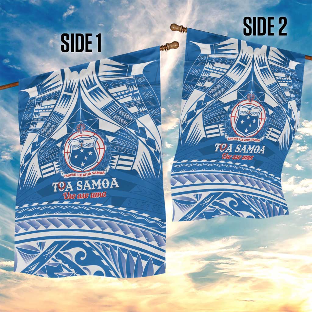 Toa Samoa Rugby Custom Garden Flag Uso aso uma Samoan Pattern Blue LT14 - Polynesian Pride
